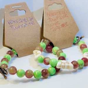 Watermelon 🍉 Tourmaline and White Turquoise moon bracelets handmade